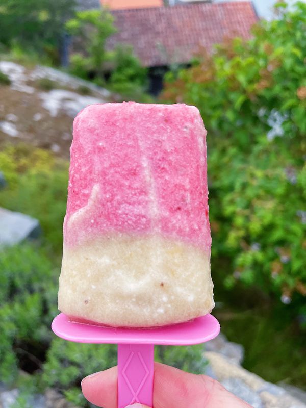 Glass på jordgubbar och kokosgrädde